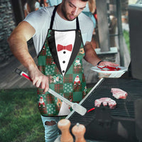 Christmas Patchwork Fake Tuxedo Apron Santa and Reindeer Green Plaid Style - Wonder Print Shop