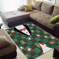 Christmas Patchwork Fake Tuxedo Area Rug Santa and Reindeer Green Plaid Style - Wonder Print Shop