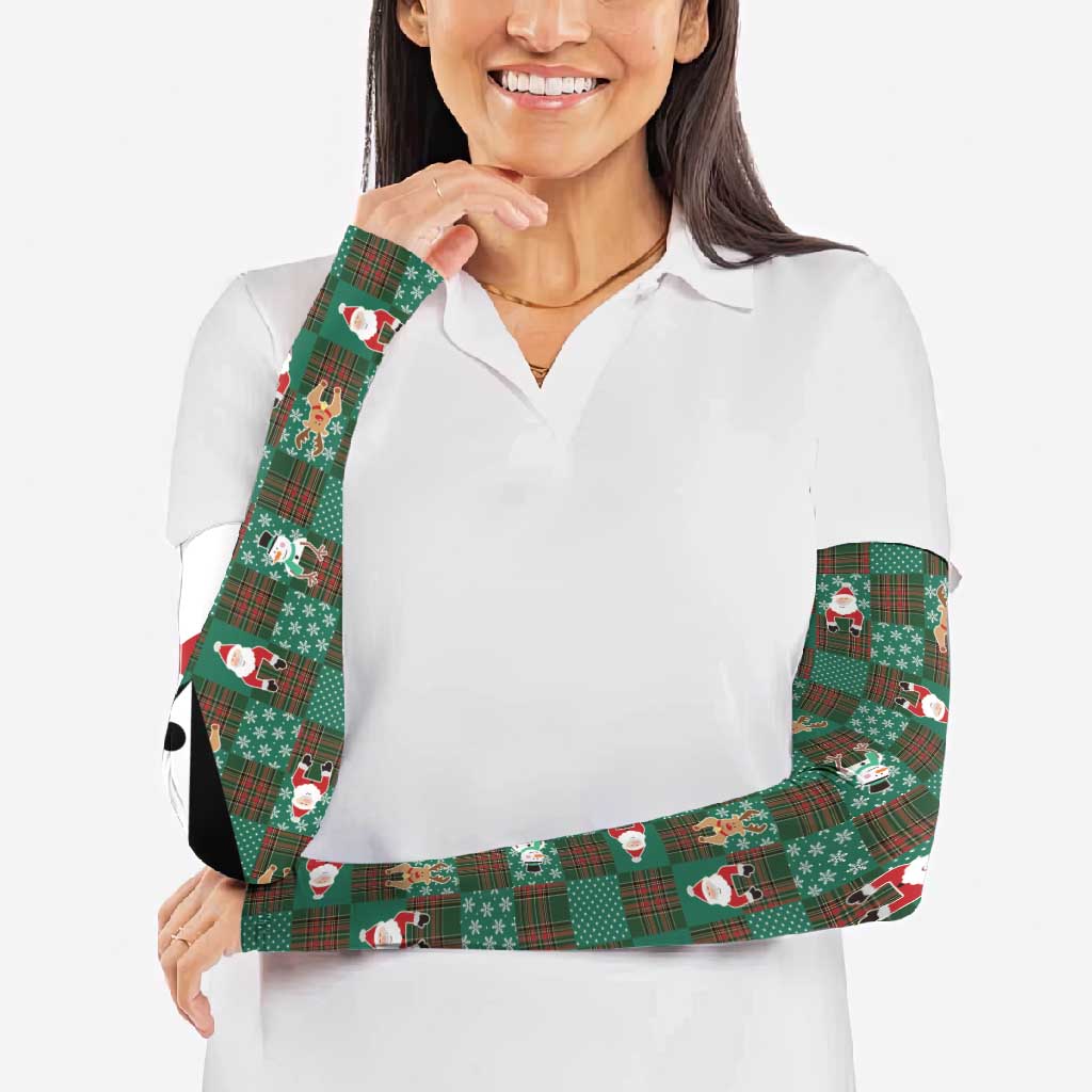 Christmas Patchwork Fake Tuxedo Arm Sleeves Santa and Reindeer Green Plaid Style - Wonder Print Shop