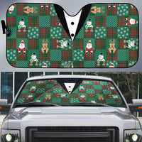 Christmas Patchwork Fake Tuxedo Auto Sun Shade Santa and Reindeer Green Plaid Style - Wonder Print Shop