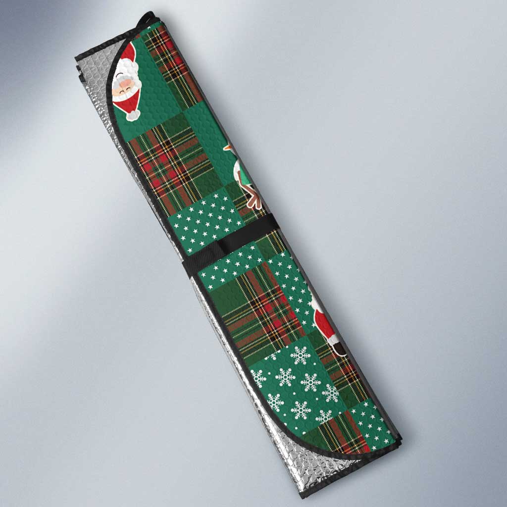 Christmas Patchwork Fake Tuxedo Auto Sun Shade Santa and Reindeer Green Plaid Style - Wonder Print Shop