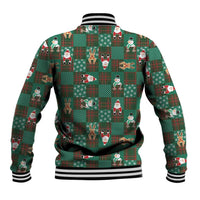 Christmas Patchwork Fake Tuxedo Baseball Jacket Santa and Reindeer Green Plaid Style - Wonder Print Shop