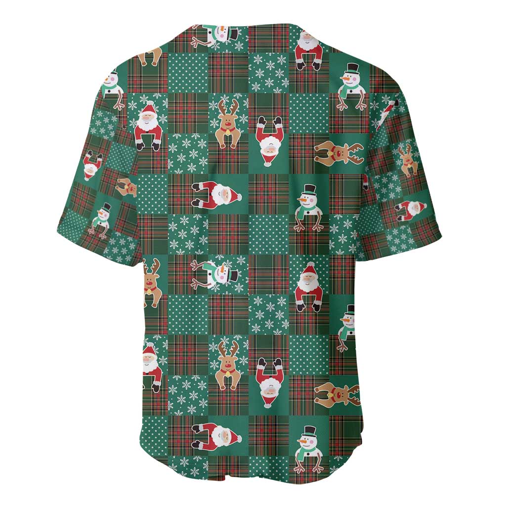 Christmas Patchwork Fake Tuxedo Baseball Jersey Santa and Reindeer Green Plaid Style - Wonder Print Shop