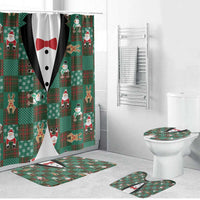 Christmas Patchwork Fake Tuxedo Bathroom Set Santa and Reindeer Green Plaid Style - Wonder Print Shop