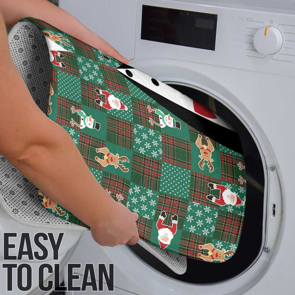 Christmas Patchwork Fake Tuxedo Bathroom Set Santa and Reindeer Green Plaid Style - Wonder Print Shop