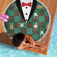 Christmas Patchwork Fake Tuxedo Beach Blanket Santa and Reindeer Green Plaid Style - Wonder Print Shop