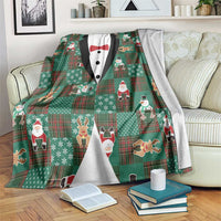 Christmas Patchwork Fake Tuxedo Blanket Santa and Reindeer Green Plaid Style - Wonder Print Shop