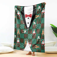 Christmas Patchwork Fake Tuxedo Blanket Santa and Reindeer Green Plaid Style - Wonder Print Shop