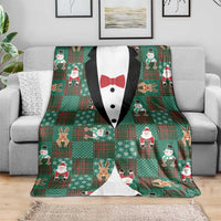 Christmas Patchwork Fake Tuxedo Blanket Santa and Reindeer Green Plaid Style - Wonder Print Shop