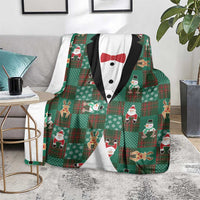 Christmas Patchwork Fake Tuxedo Blanket Santa and Reindeer Green Plaid Style - Wonder Print Shop