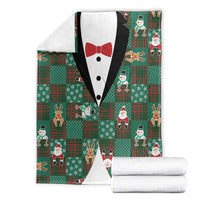 Christmas Patchwork Fake Tuxedo Blanket Santa and Reindeer Green Plaid Style - Wonder Print Shop