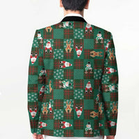 Christmas Patchwork Fake Tuxedo Blazer Santa and Reindeer Green Plaid Style - Wonder Print Shop