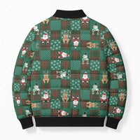 Christmas Patchwork Fake Tuxedo Bomber Puffer Jacket Santa and Reindeer Green Plaid Style - Wonder Print Shop