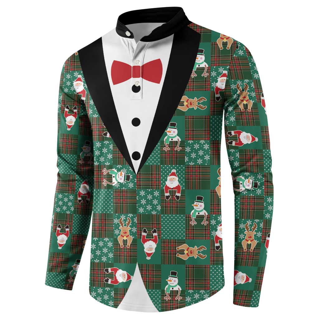 Christmas Patchwork Fake Tuxedo Button Sweatshirt Santa and Reindeer Green Plaid Style - Wonder Print Shop