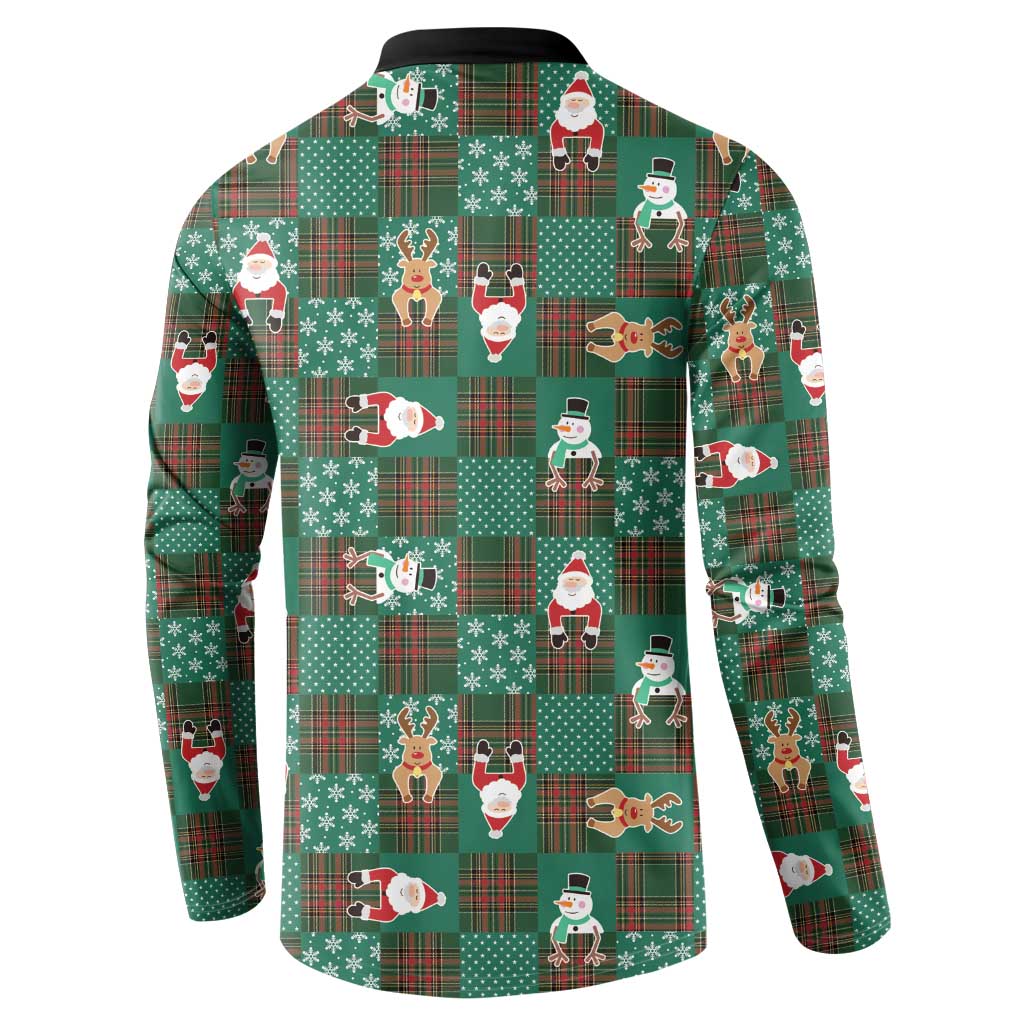 Christmas Patchwork Fake Tuxedo Button Sweatshirt Santa and Reindeer Green Plaid Style - Wonder Print Shop