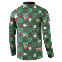 Christmas Patchwork Fake Tuxedo Button Sweatshirt Santa and Reindeer Green Plaid Style - Wonder Print Shop
