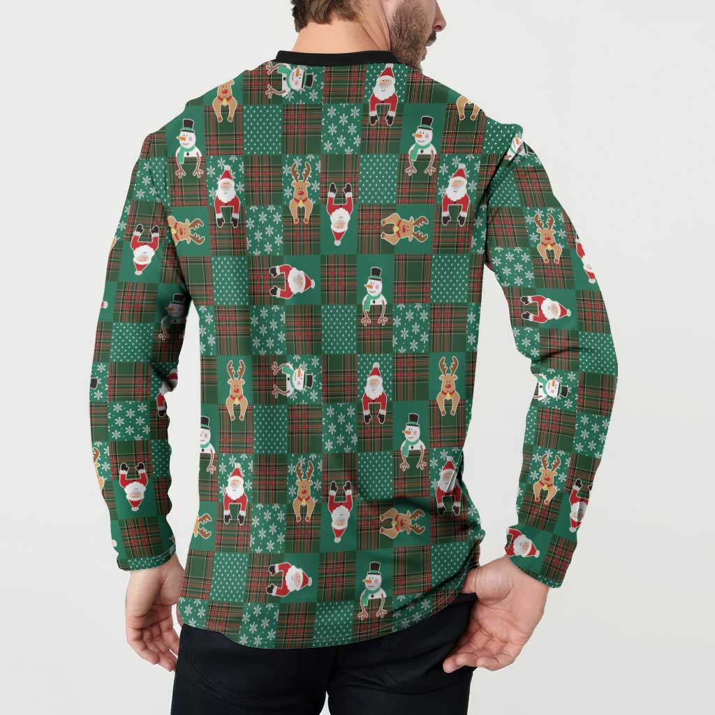 Christmas Patchwork Fake Tuxedo Button Sweatshirt Santa and Reindeer Green Plaid Style - Wonder Print Shop