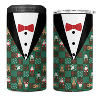Christmas Patchwork Fake Tuxedo 4 in 1 Can Cooler Tumbler Santa and Reindeer Green Plaid Style - Wonder Print Shop