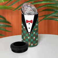 Christmas Patchwork Fake Tuxedo 4 in 1 Can Cooler Tumbler Santa and Reindeer Green Plaid Style - Wonder Print Shop