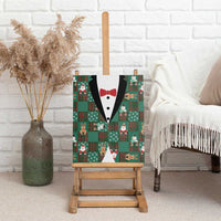 Christmas Patchwork Fake Tuxedo Canvas Wall Art Santa and Reindeer Green Plaid Style - Wonder Print Shop