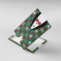 Christmas Patchwork Fake Tuxedo Canvas Wall Art Santa and Reindeer Green Plaid Style - Wonder Print Shop