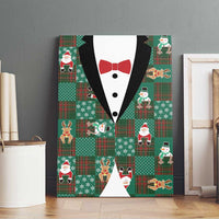 Christmas Patchwork Fake Tuxedo Canvas Wall Art Santa and Reindeer Green Plaid Style - Wonder Print Shop