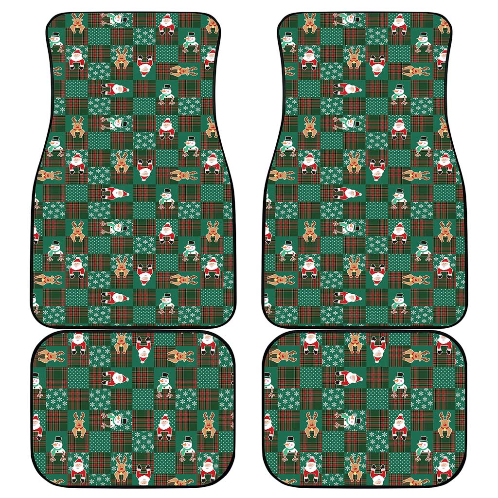 Christmas Patchwork Fake Tuxedo Car Mats Santa and Reindeer Green Plaid Style - Wonder Print Shop
