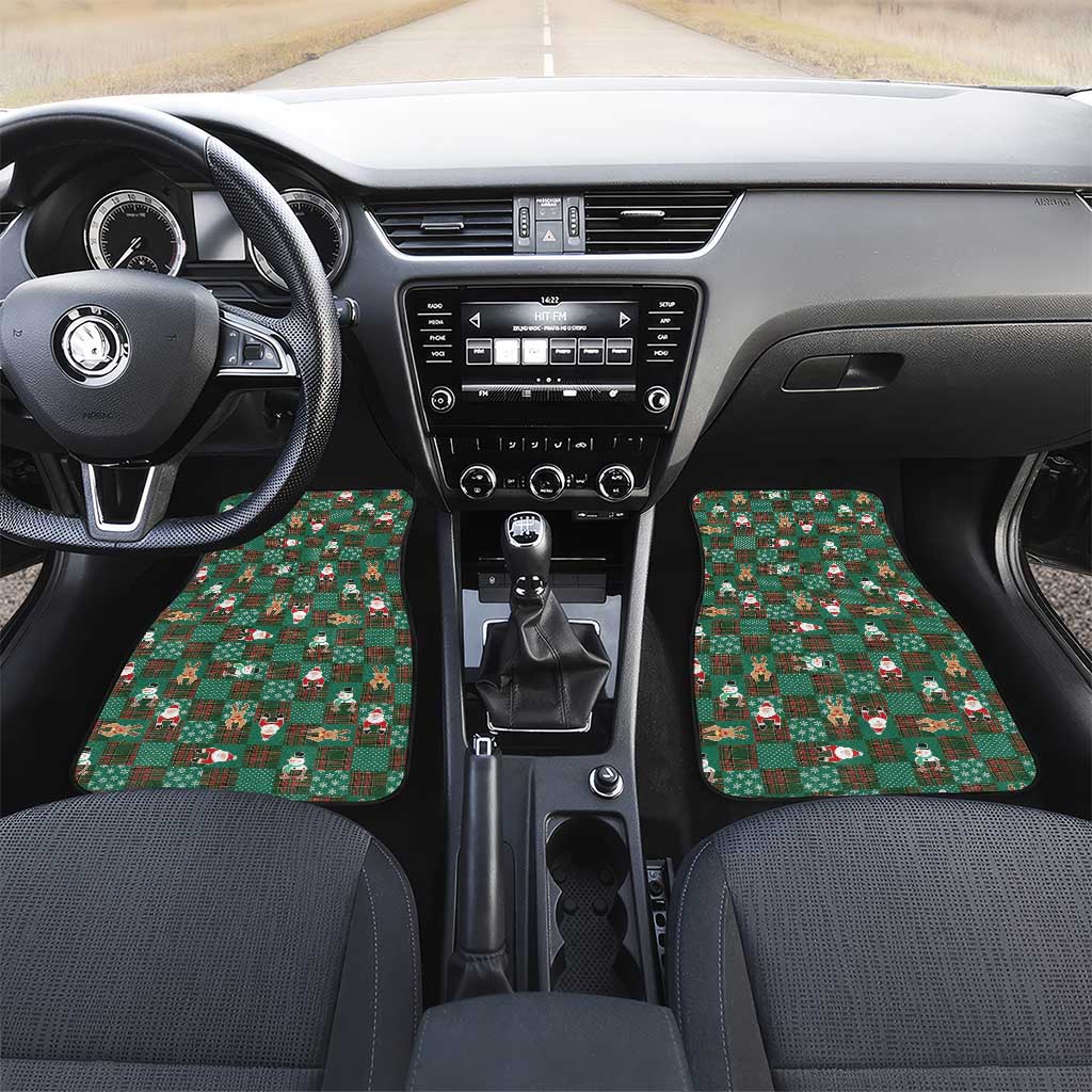 Christmas Patchwork Fake Tuxedo Car Mats Santa and Reindeer Green Plaid Style - Wonder Print Shop