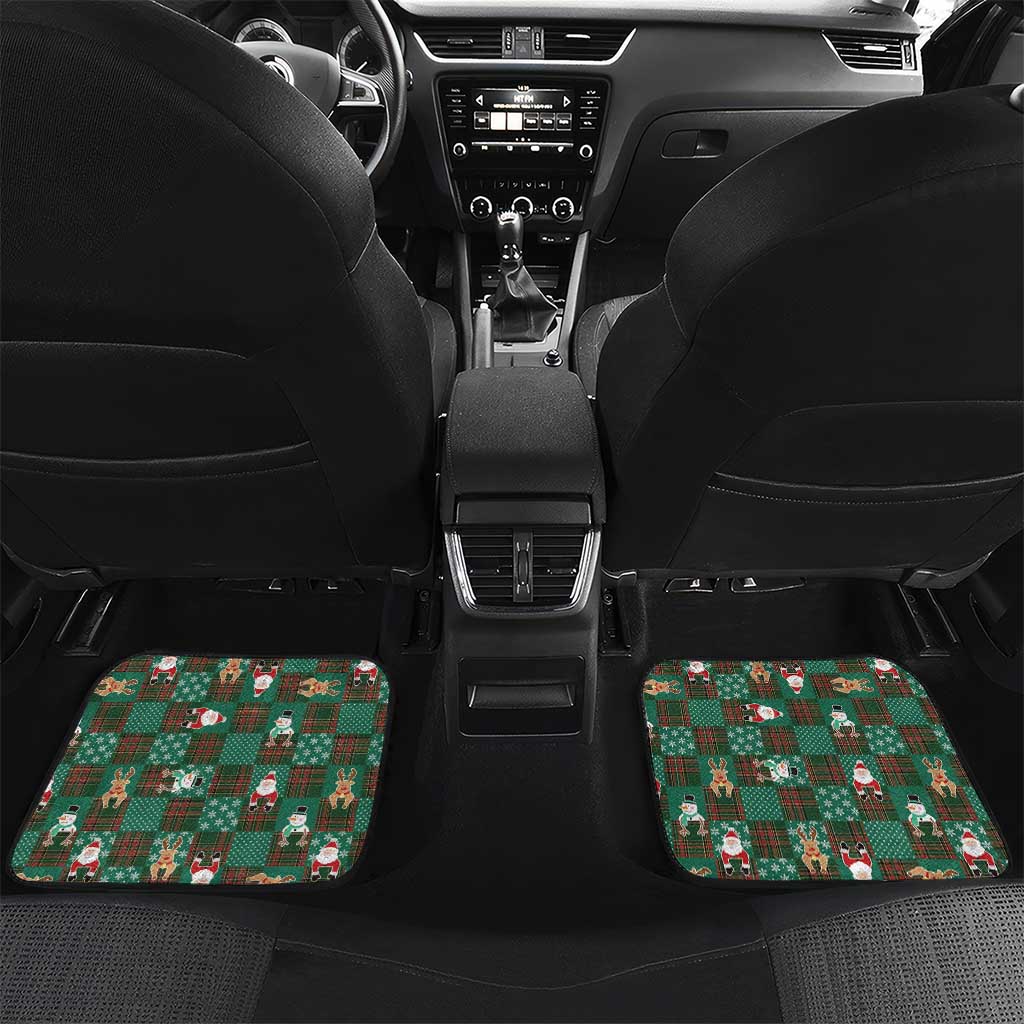 Christmas Patchwork Fake Tuxedo Car Mats Santa and Reindeer Green Plaid Style - Wonder Print Shop