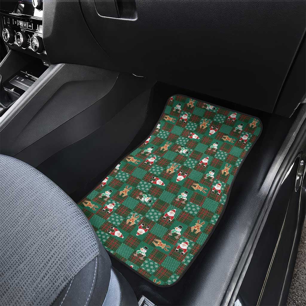 Christmas Patchwork Fake Tuxedo Car Mats Santa and Reindeer Green Plaid Style - Wonder Print Shop