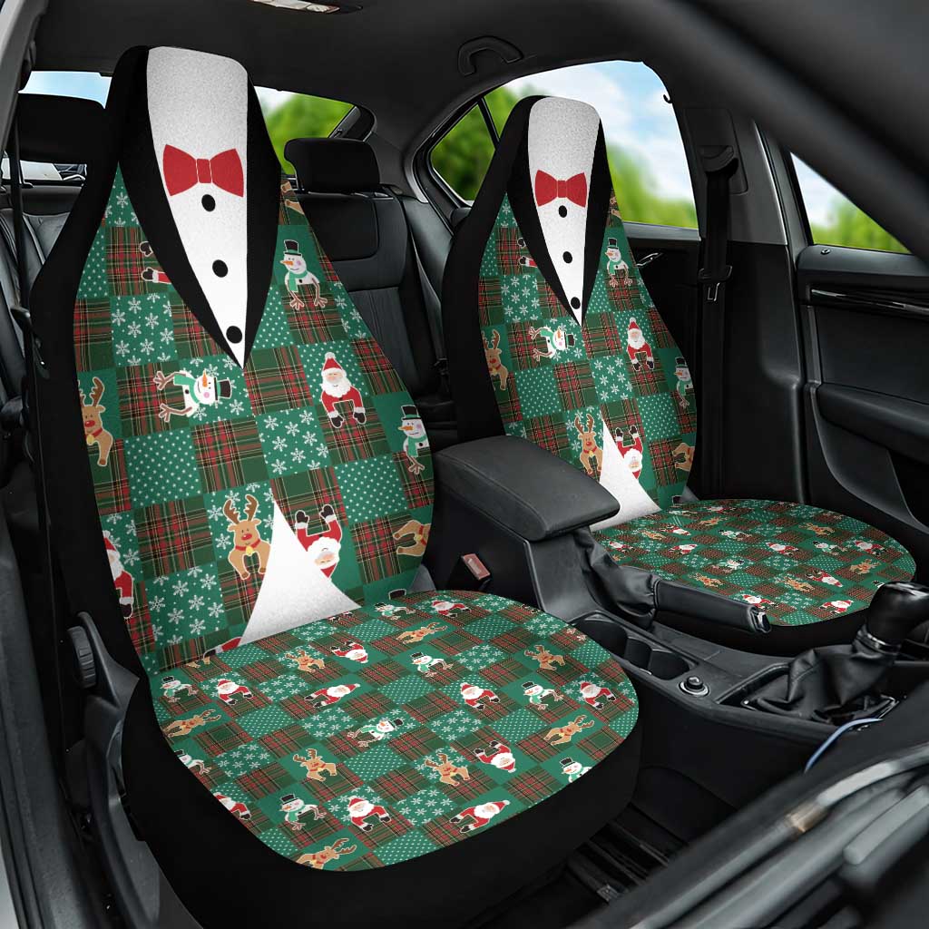 Christmas Patchwork Fake Tuxedo Car Seat Cover Santa and Reindeer Green Plaid Style - Wonder Print Shop