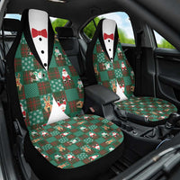 Christmas Patchwork Fake Tuxedo Car Seat Cover Santa and Reindeer Green Plaid Style - Wonder Print Shop