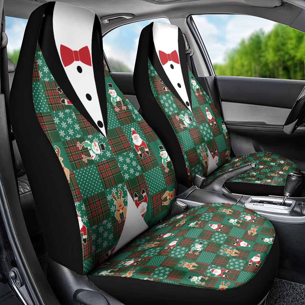 Christmas Patchwork Fake Tuxedo Car Seat Cover Santa and Reindeer Green Plaid Style - Wonder Print Shop