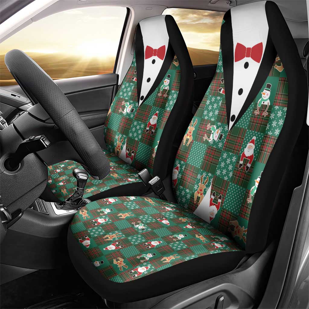 Christmas Patchwork Fake Tuxedo Car Seat Cover Santa and Reindeer Green Plaid Style - Wonder Print Shop