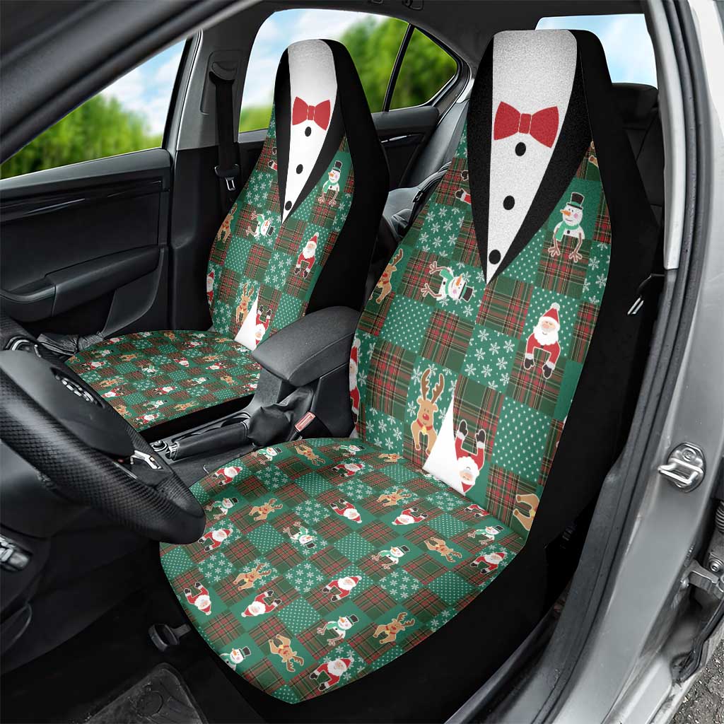 Christmas Patchwork Fake Tuxedo Car Seat Cover Santa and Reindeer Green Plaid Style - Wonder Print Shop