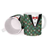 Christmas Patchwork Fake Tuxedo Ceramic Mug Santa and Reindeer Green Plaid Style - Wonder Print Shop