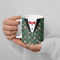 Christmas Patchwork Fake Tuxedo Ceramic Mug Santa and Reindeer Green Plaid Style - Wonder Print Shop