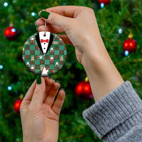 Christmas Patchwork Fake Tuxedo Ceramic Ornament Santa and Reindeer Green Plaid Style - Wonder Print Shop