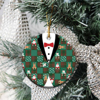 Christmas Patchwork Fake Tuxedo Ceramic Ornament Santa and Reindeer Green Plaid Style - Wonder Print Shop