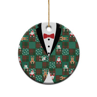 Christmas Patchwork Fake Tuxedo Ceramic Ornament Santa and Reindeer Green Plaid Style - Wonder Print Shop