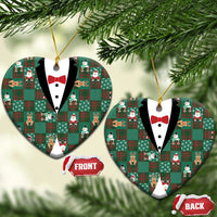 Christmas Patchwork Fake Tuxedo Ceramic Ornament Santa and Reindeer Green Plaid Style - Wonder Print Shop