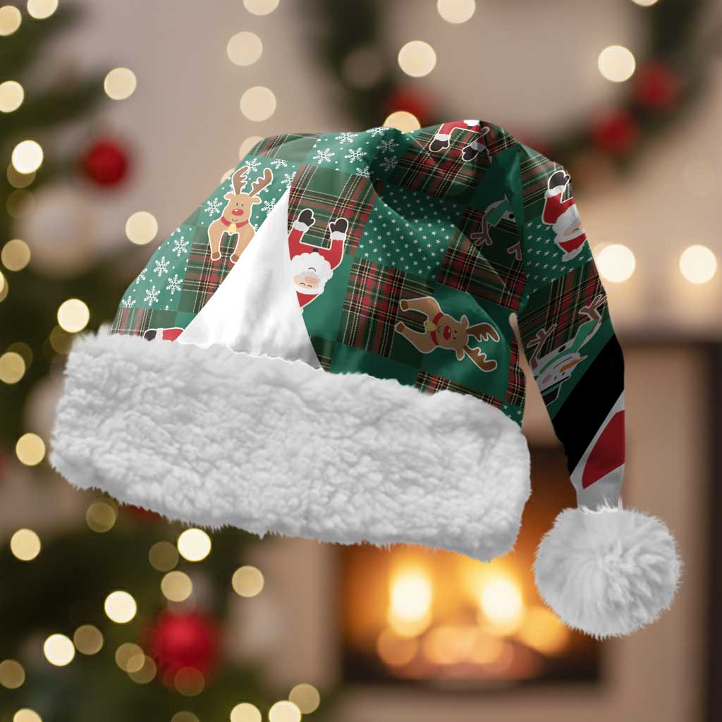 Christmas Patchwork Fake Tuxedo Christmas Santa Hat Santa and Reindeer Green Plaid Style - Wonder Print Shop