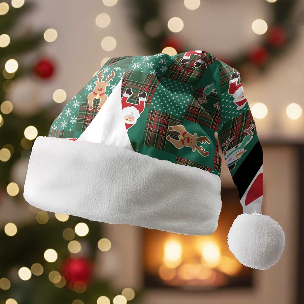Christmas Patchwork Fake Tuxedo Christmas Santa Hat Santa and Reindeer Green Plaid Style - Wonder Print Shop