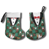Christmas Patchwork Fake Tuxedo Christmas Stocking Santa and Reindeer Green Plaid Style - Wonder Print Shop