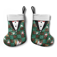 Christmas Patchwork Fake Tuxedo Christmas Stocking Santa and Reindeer Green Plaid Style - Wonder Print Shop