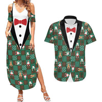 Christmas Patchwork Fake Tuxedo Couples Matching Summer Maxi Dress and Hawaiian Shirt Santa and Reindeer Green Plaid Style - Wonder Print Shop
