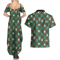 Christmas Patchwork Fake Tuxedo Couples Matching Summer Maxi Dress and Hawaiian Shirt Santa and Reindeer Green Plaid Style - Wonder Print Shop