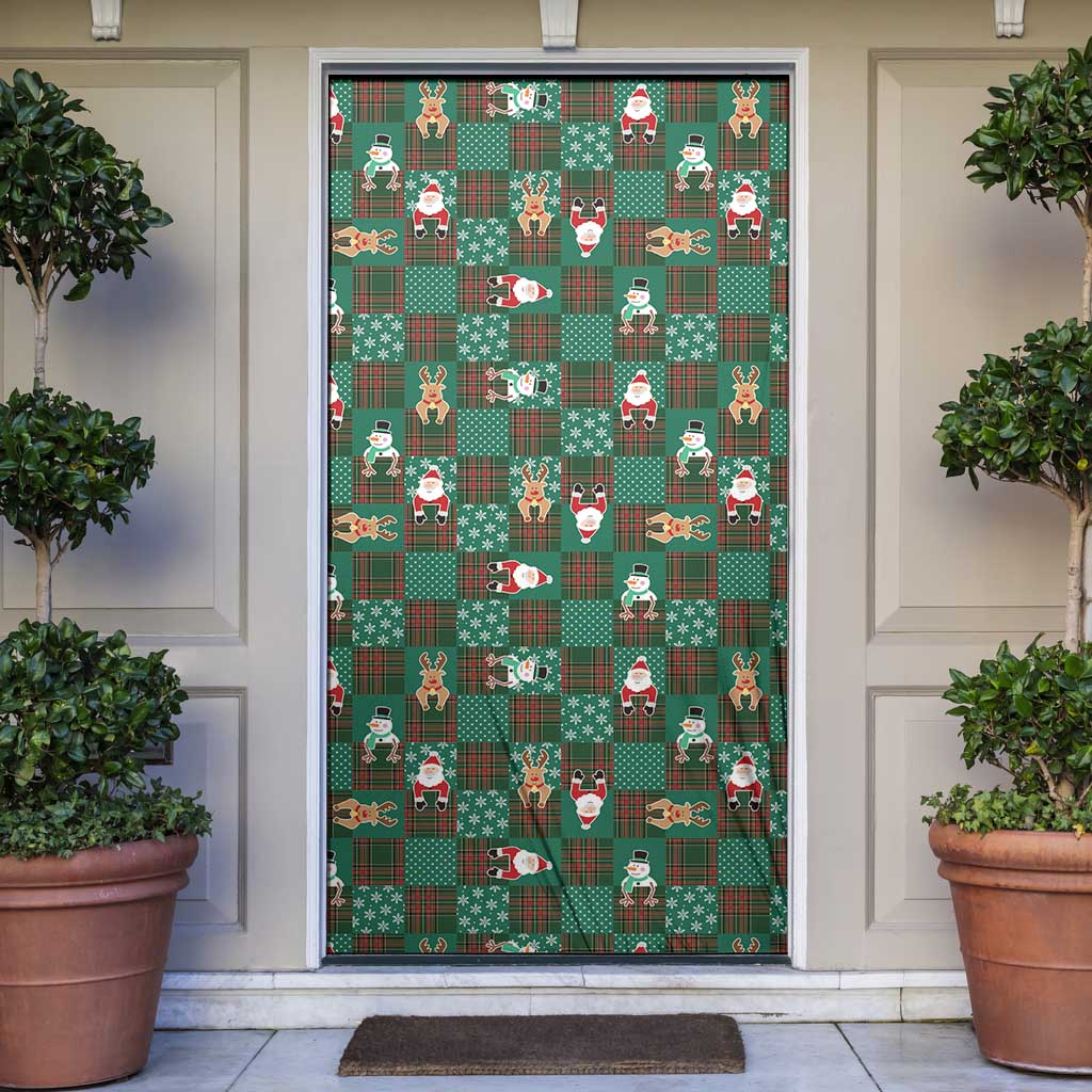 Christmas Patchwork Fake Tuxedo Door Cover Santa and Reindeer Green Plaid Style - Wonder Print Shop