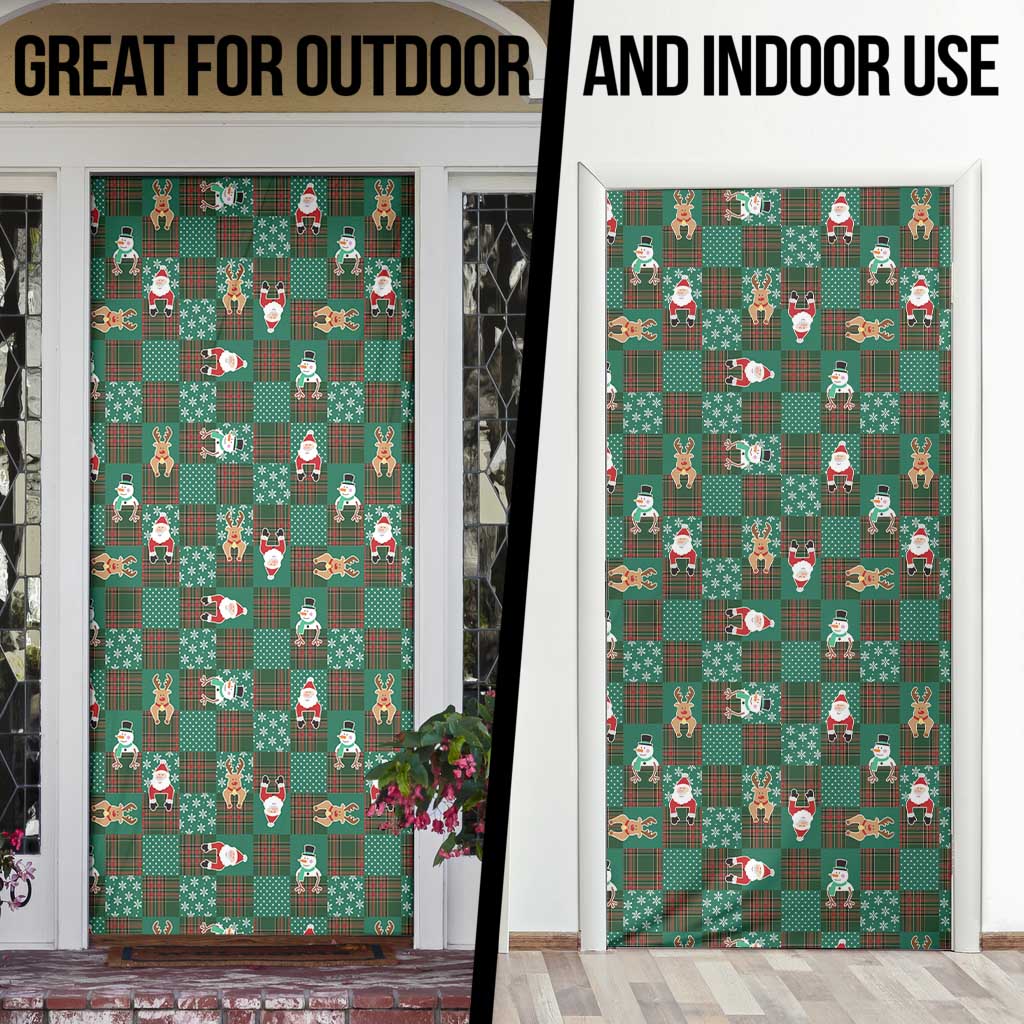 Christmas Patchwork Fake Tuxedo Door Cover Santa and Reindeer Green Plaid Style - Wonder Print Shop