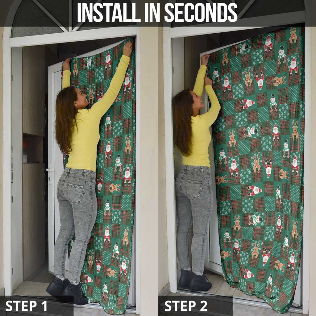 Christmas Patchwork Fake Tuxedo Door Cover Santa and Reindeer Green Plaid Style - Wonder Print Shop